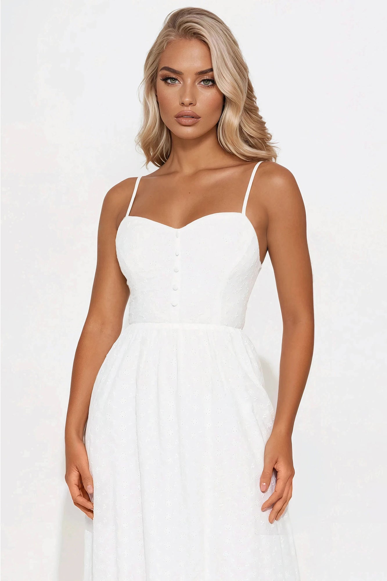 Afternoon Stroll Eyelet Midi Dress - White