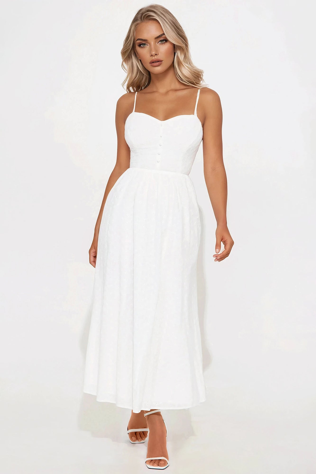 Afternoon Stroll Eyelet Midi Dress - White