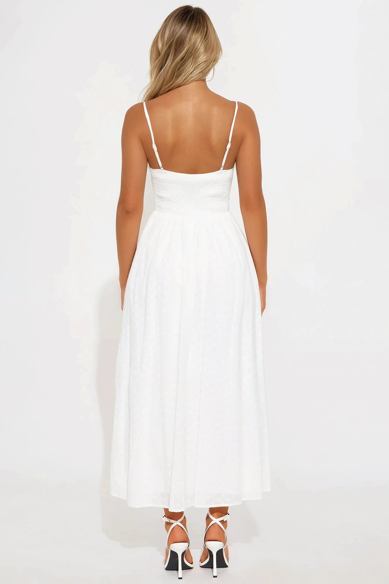 Afternoon Stroll Eyelet Midi Dress - White