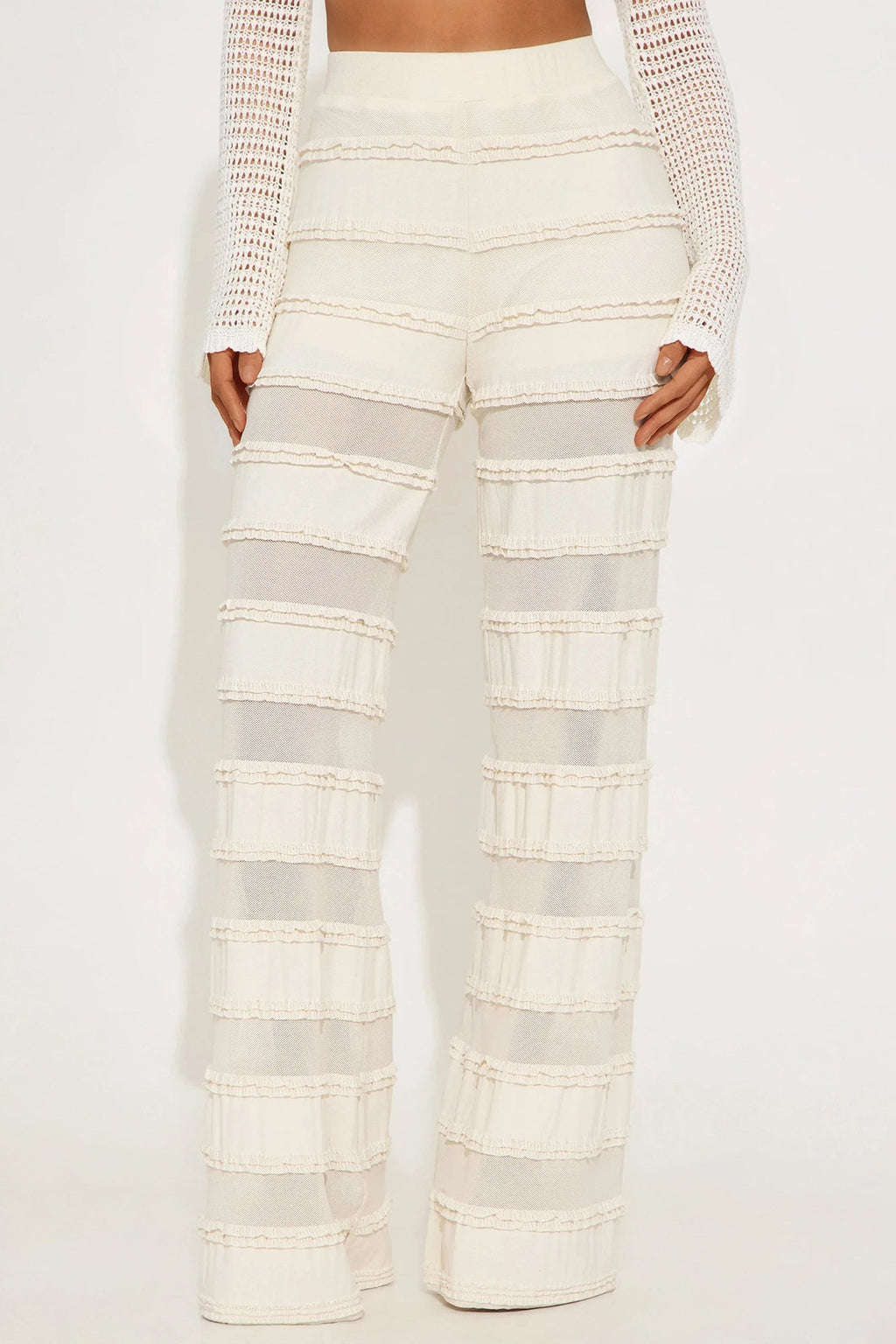 Alora Mesh Ruffled Wide Leg Pant - Taupe