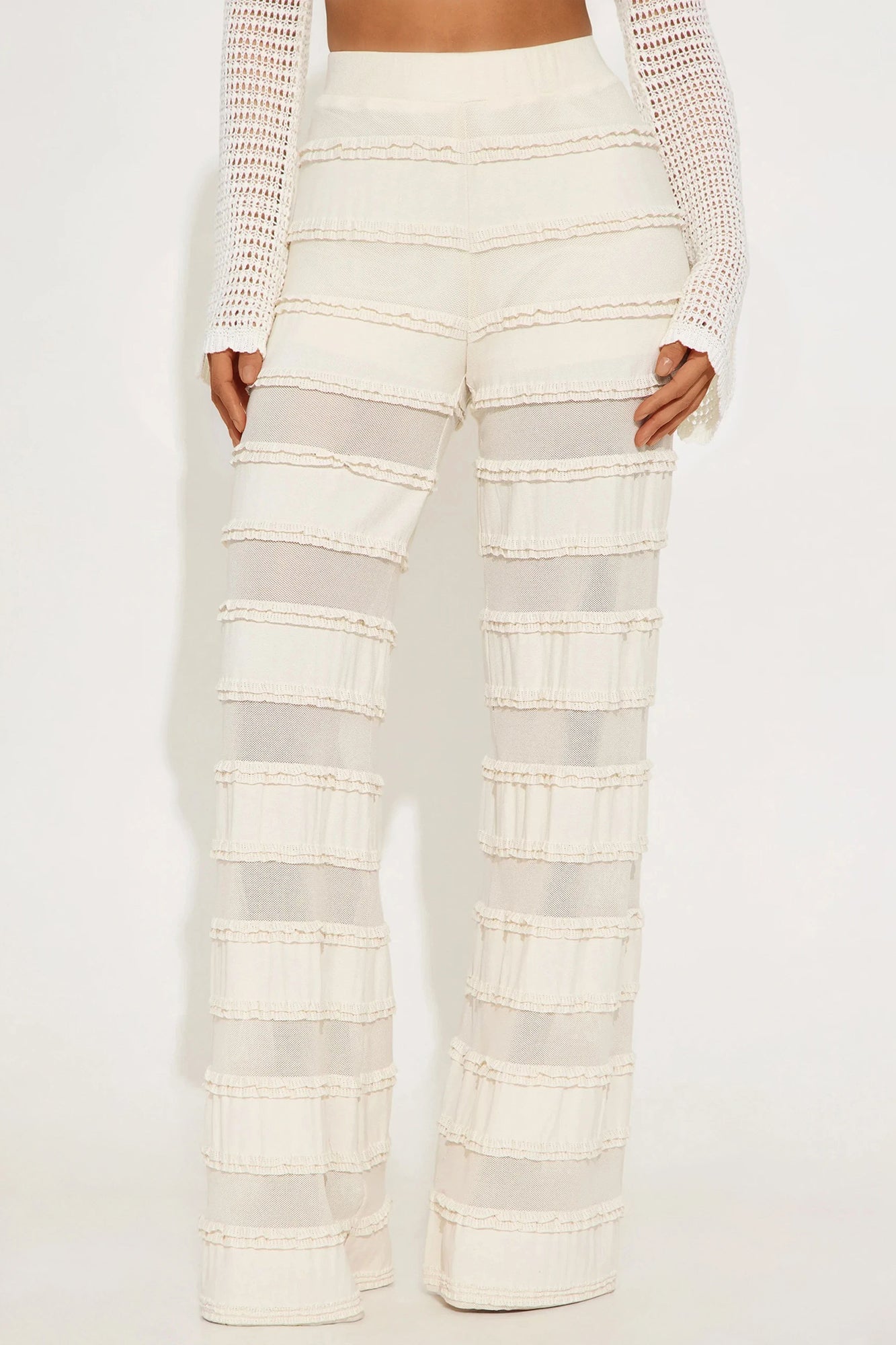 Alora Mesh Ruffled Wide Leg Pant - Taupe