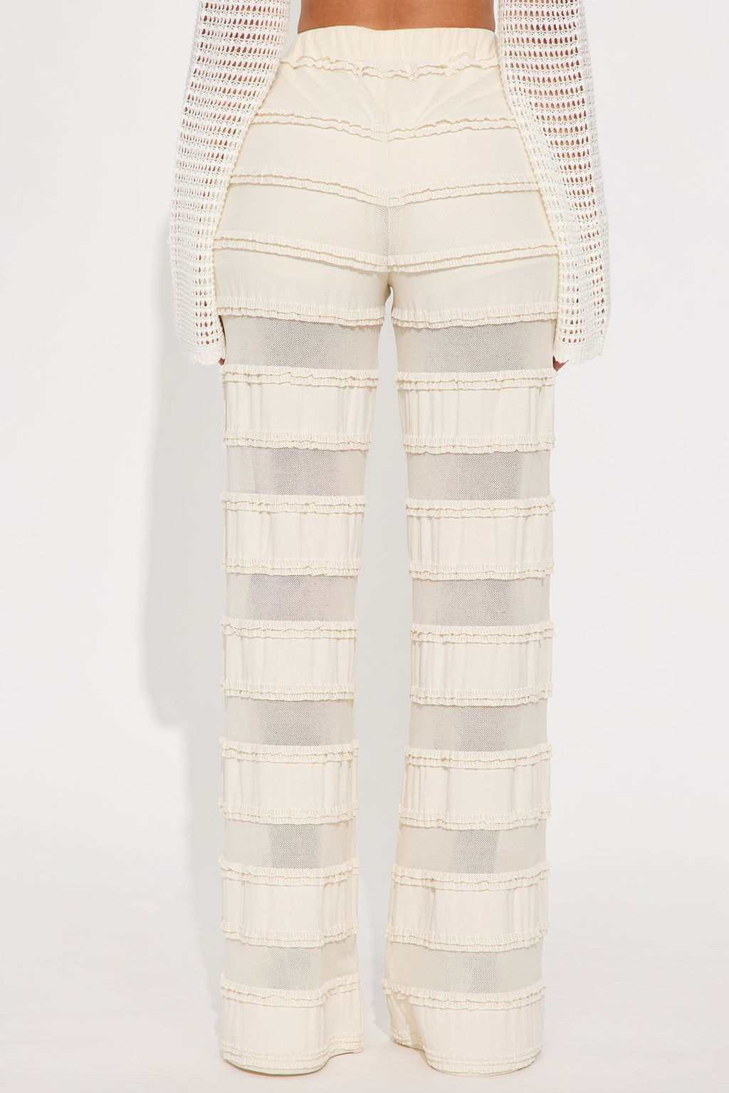 Alora Mesh Ruffled Wide Leg Pant - Taupe