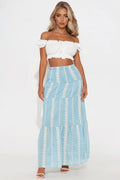 Nerina Embroidered Tiered Maxi Skirt - Blue/combo