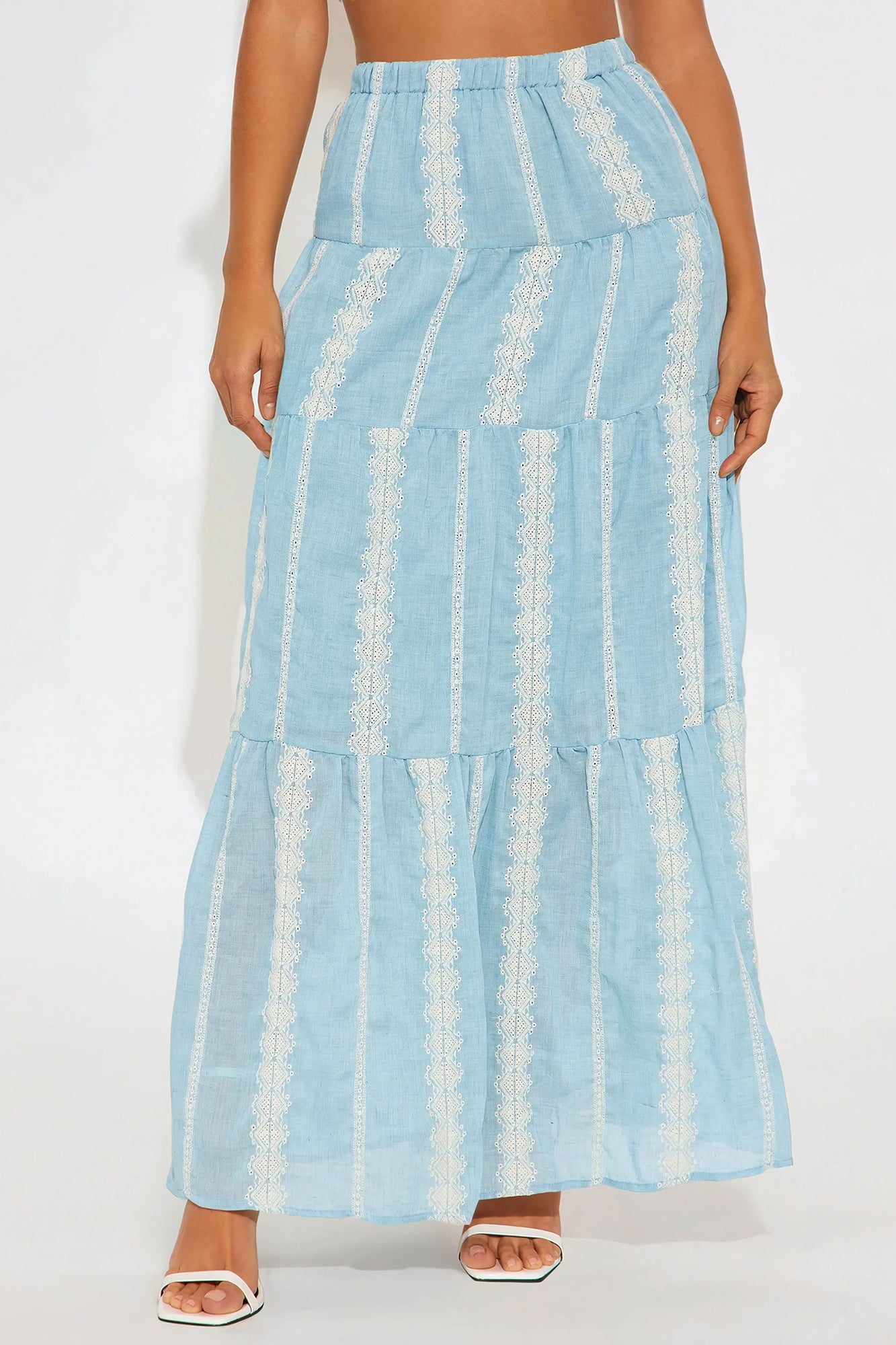 Nerina Embroidered Tiered Maxi Skirt - Blue/combo