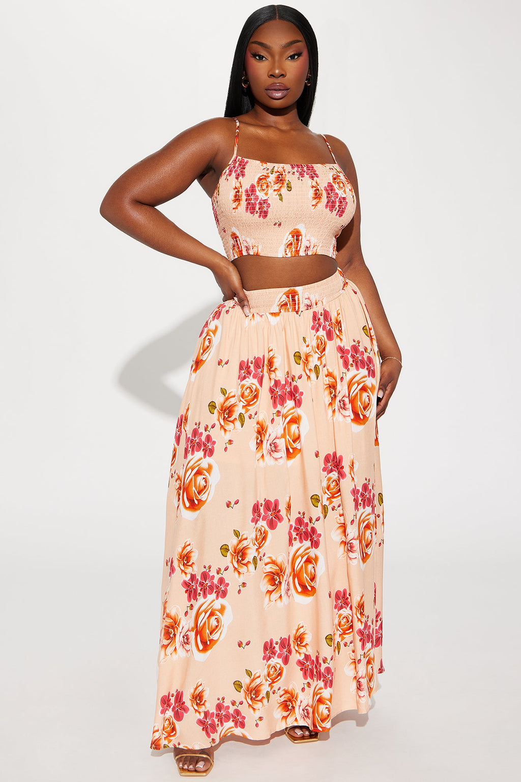 Devoted To Me Floral Skirt Set - Peach