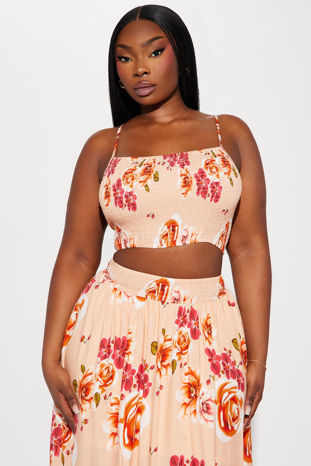 Devoted To Me Floral Skirt Set - Peach