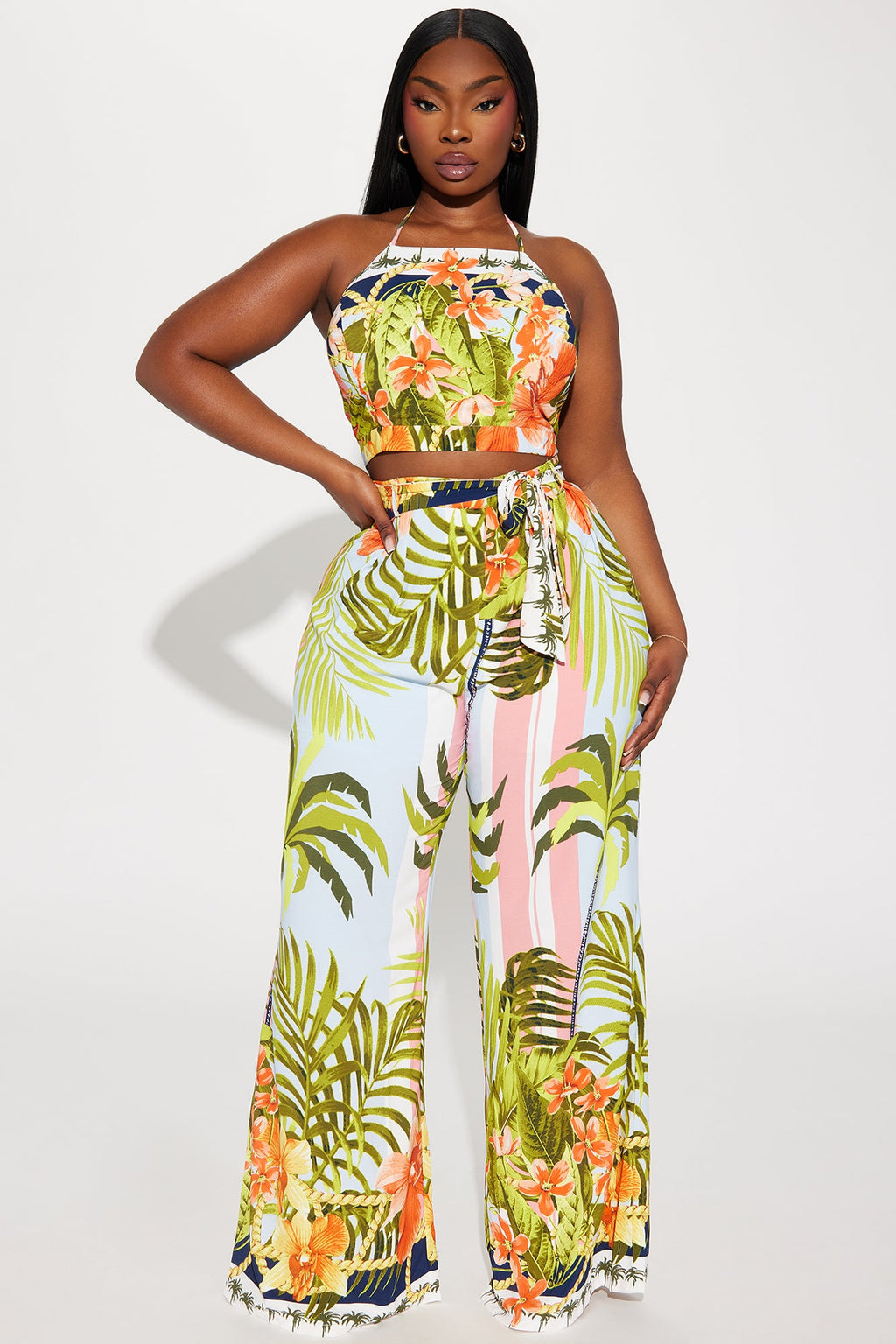 On A Vacay Tropical Pant Set - Blue/combo