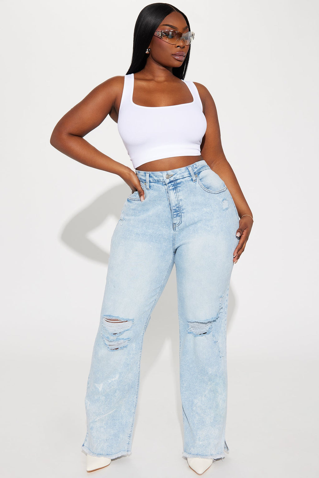 Venecia Two Way Closure Straight Leg Jeans - Light Wash