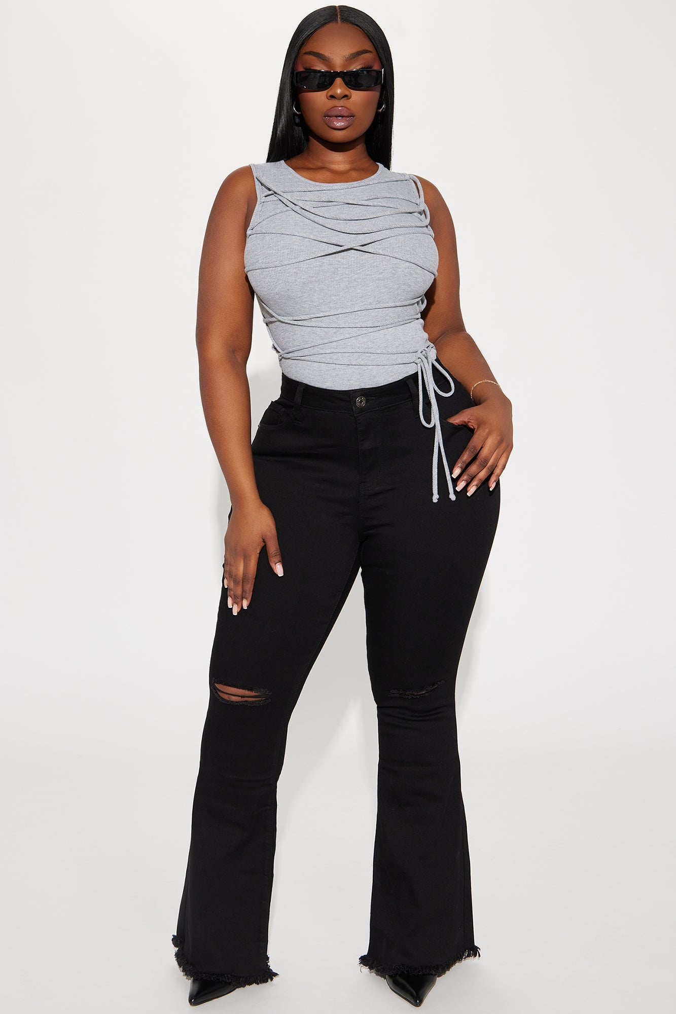 Anitta Lace Up bodysuit - Heather Grey