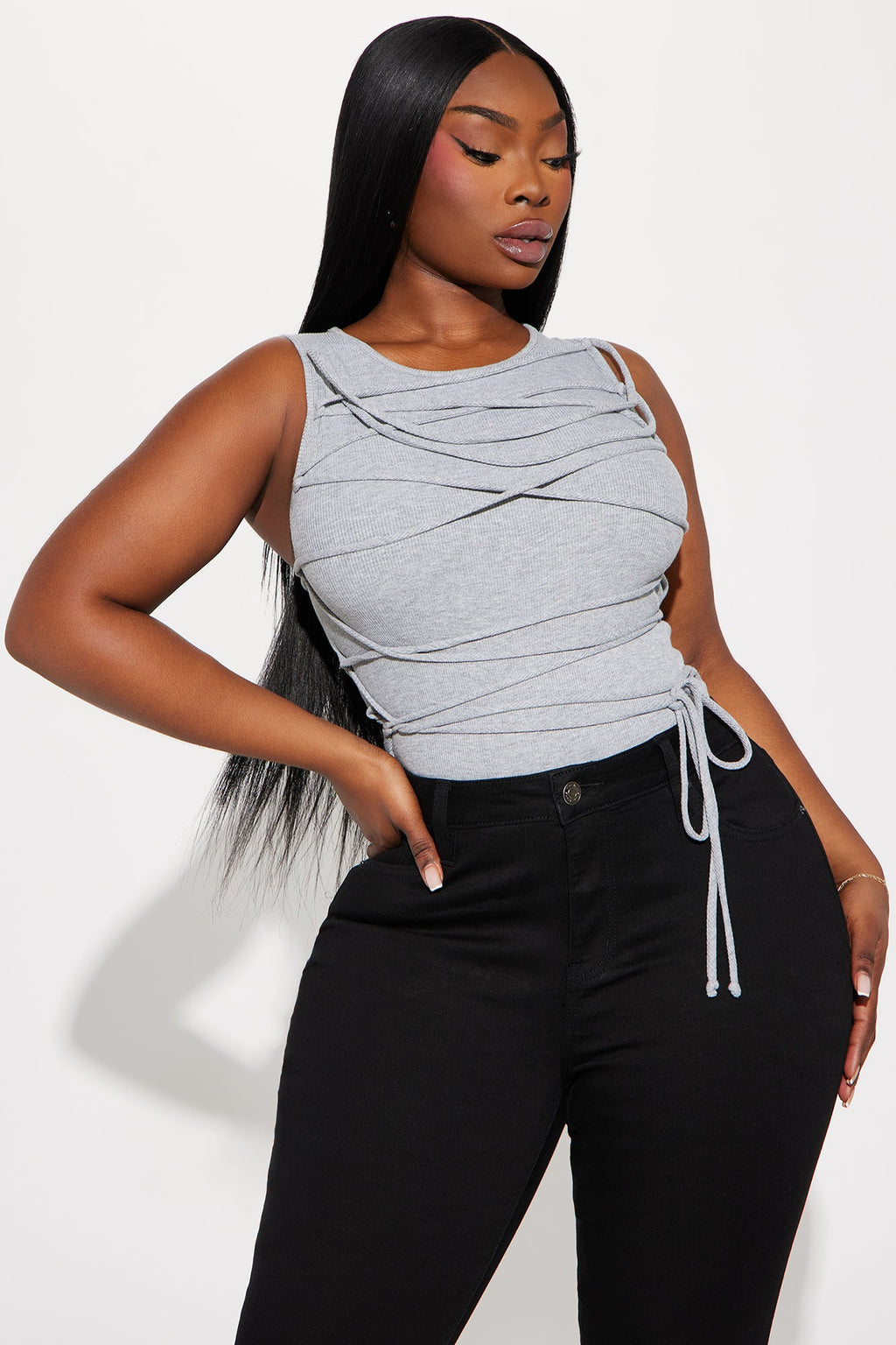 Anitta Lace Up bodysuit - Heather Grey