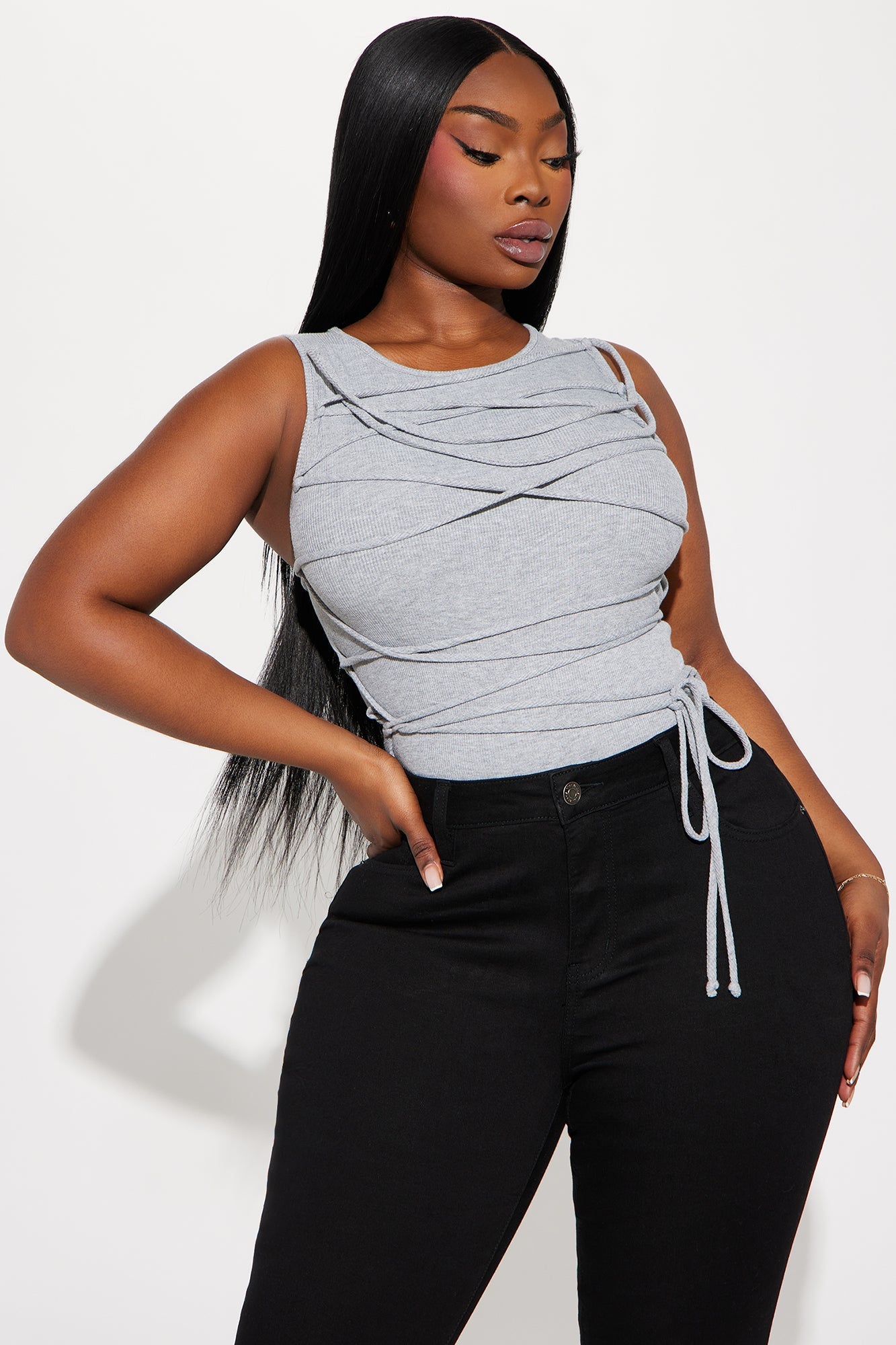 Anitta Lace Up bodysuit - Heather Grey
