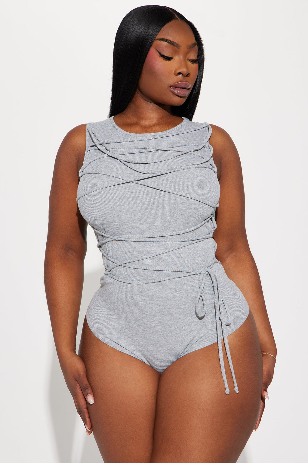 Anitta Lace Up bodysuit - Heather Grey