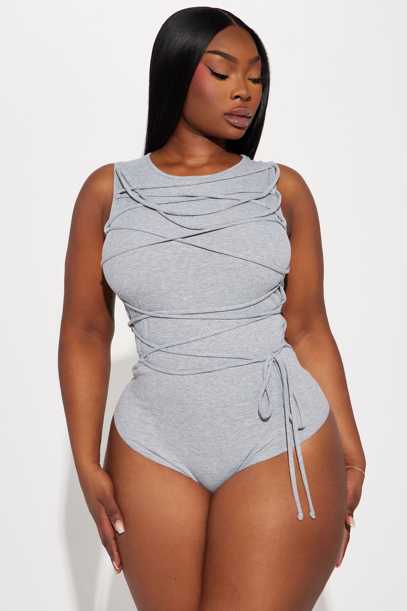 Anitta Lace Up bodysuit - Heather Grey