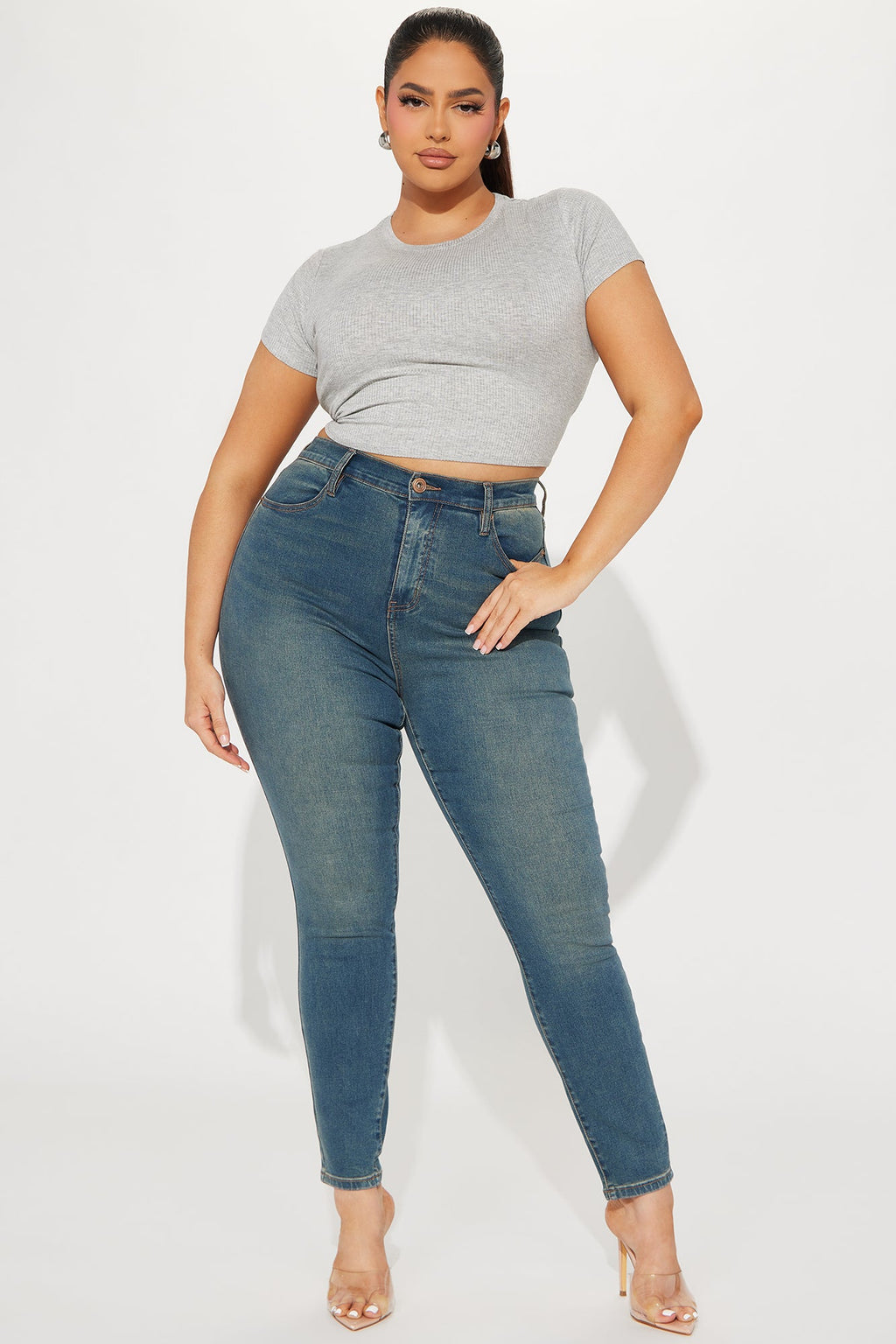 Serai Crew Neck Top - Heather Grey