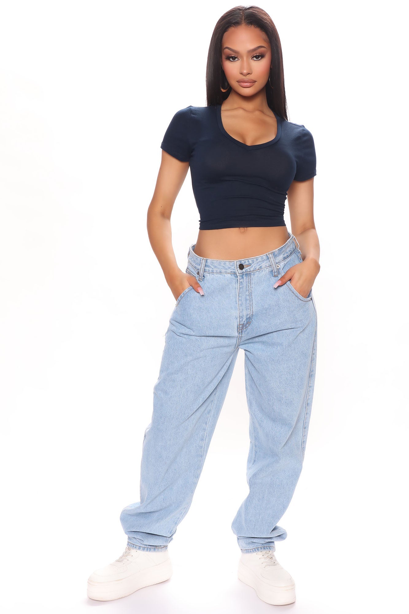 Kaitlyn V Neck Crop Top - Navy