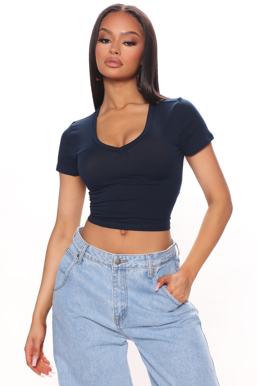 Kaitlyn V Neck Crop Top - Navy