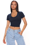 Kaitlyn V Neck Crop Top - Navy