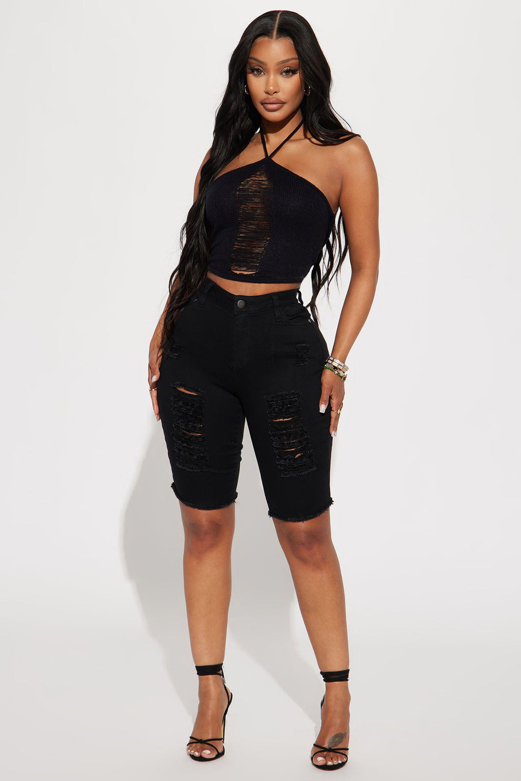 Dirty Little Secret Distressed Bermuda Shorts - Black