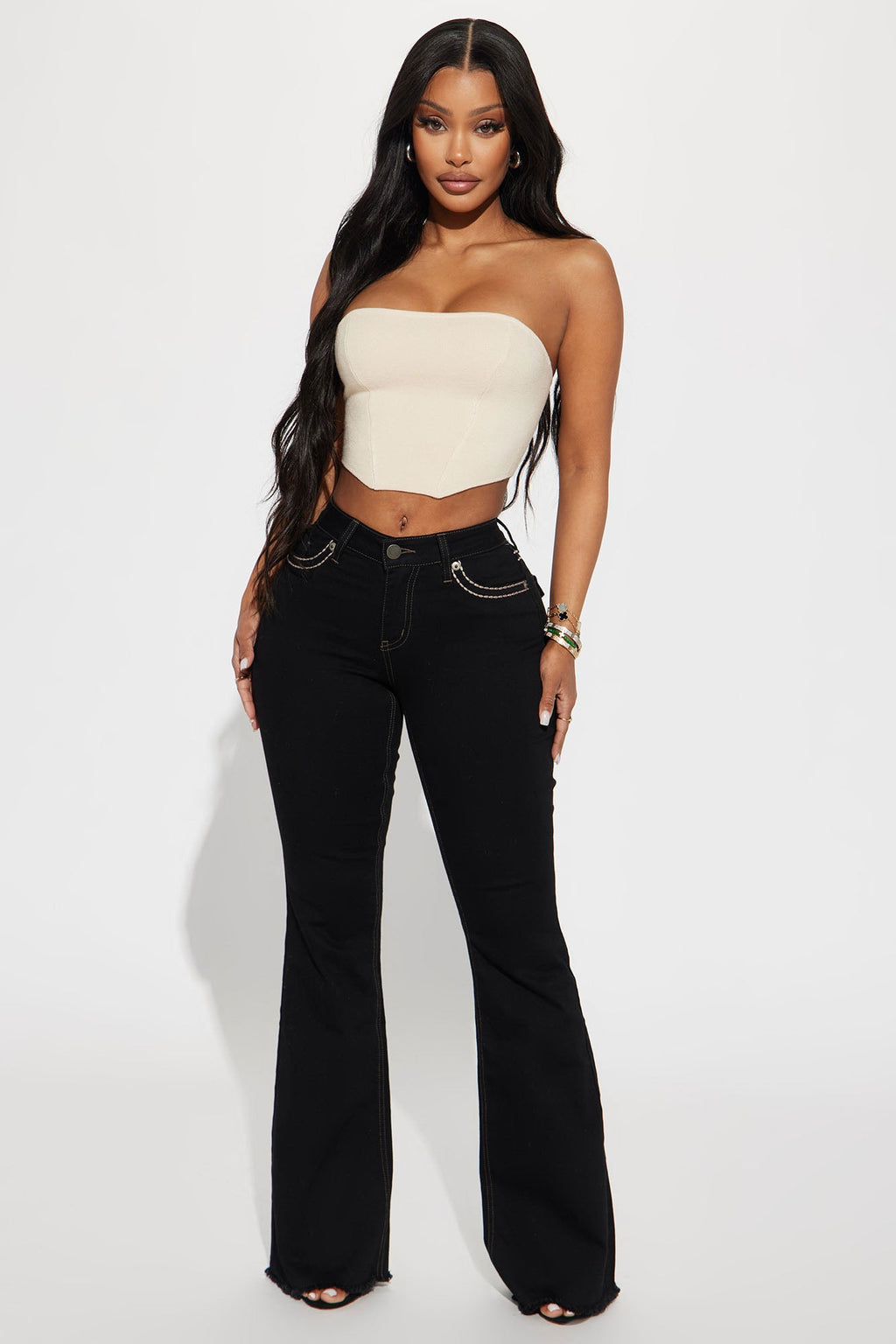 Dallas Mid Rise Stretch Flare Jeans - Black