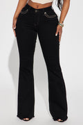Dallas Mid Rise Stretch Flare Jeans - Black