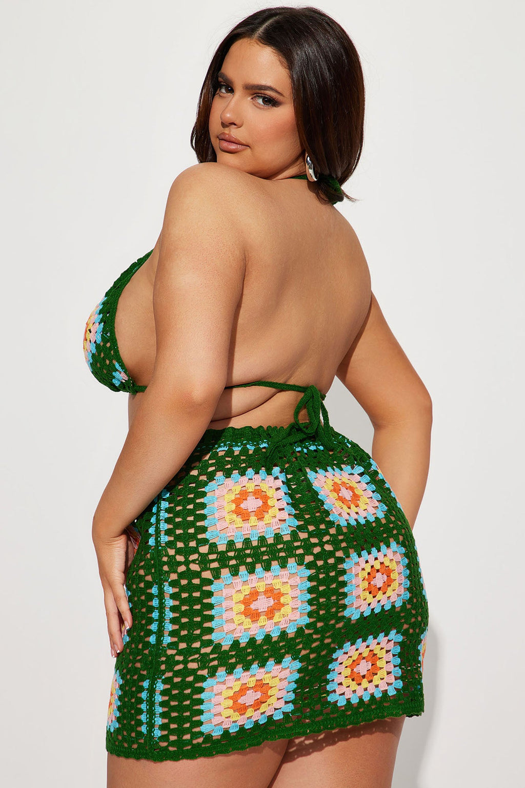 She's Amazing Crochet Skirt Set - Green/combo