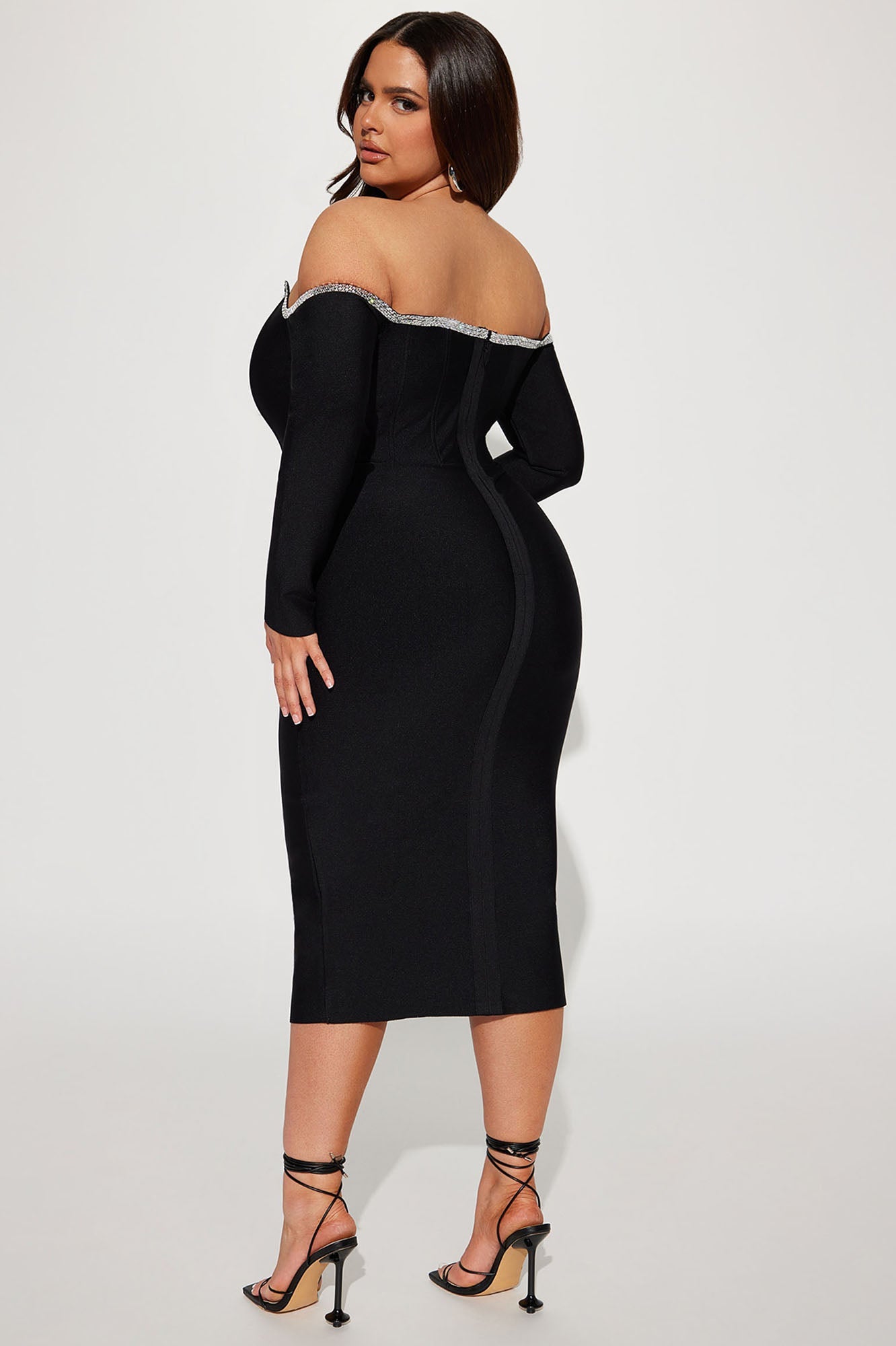 Shaken Not Stirred Bandage Midi Dress - Black
