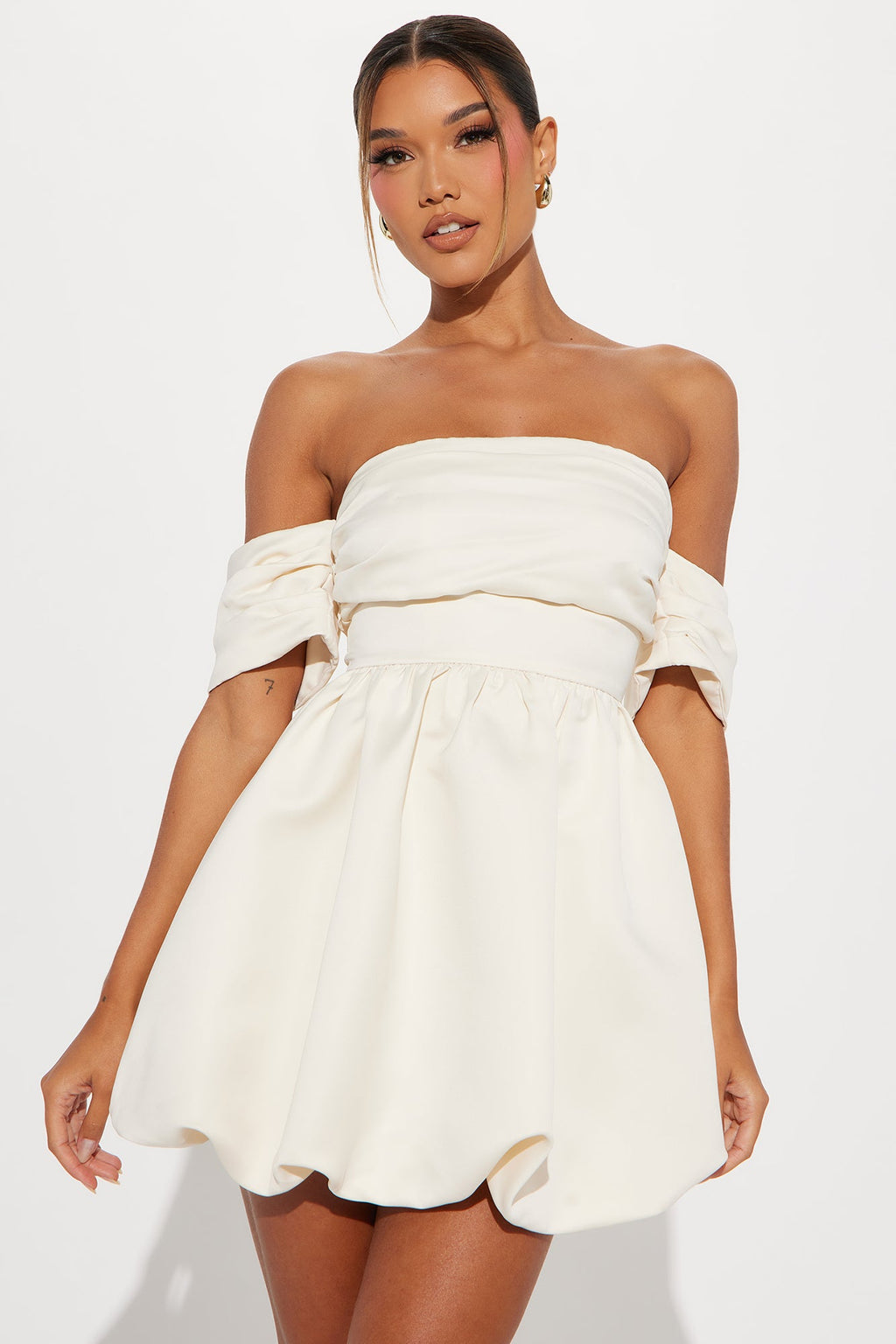 Valeria Satin Bubble Mini Dress - Cream
