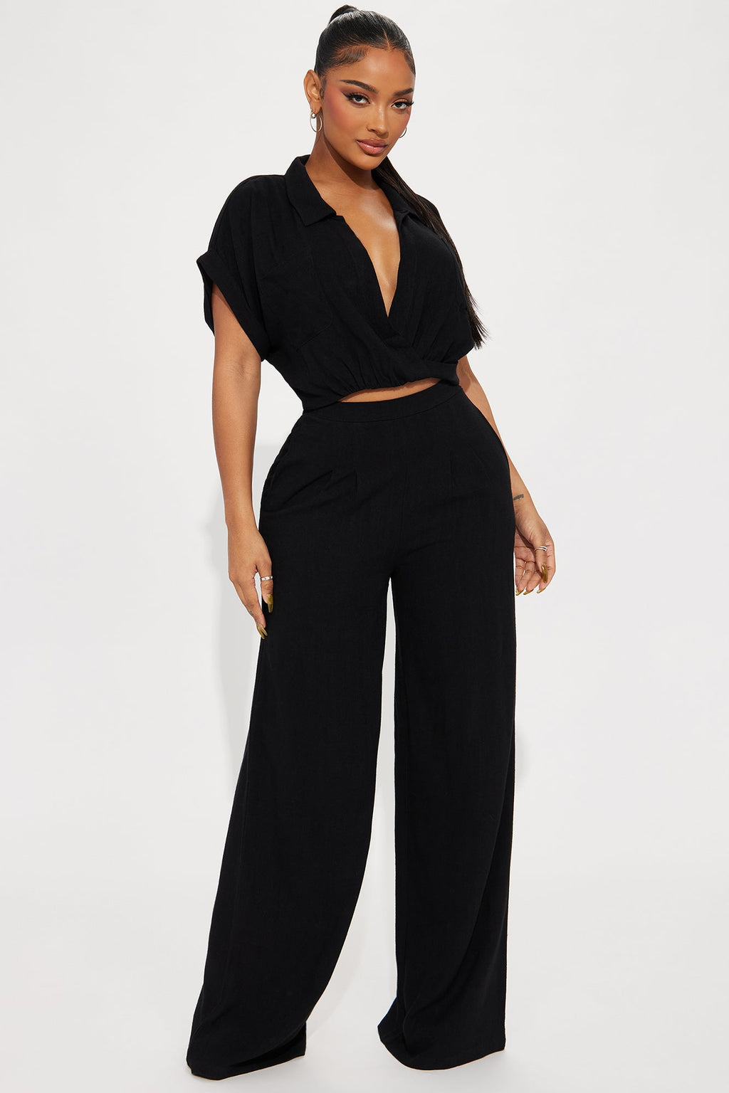 Andrea Linen Pant Set - Black