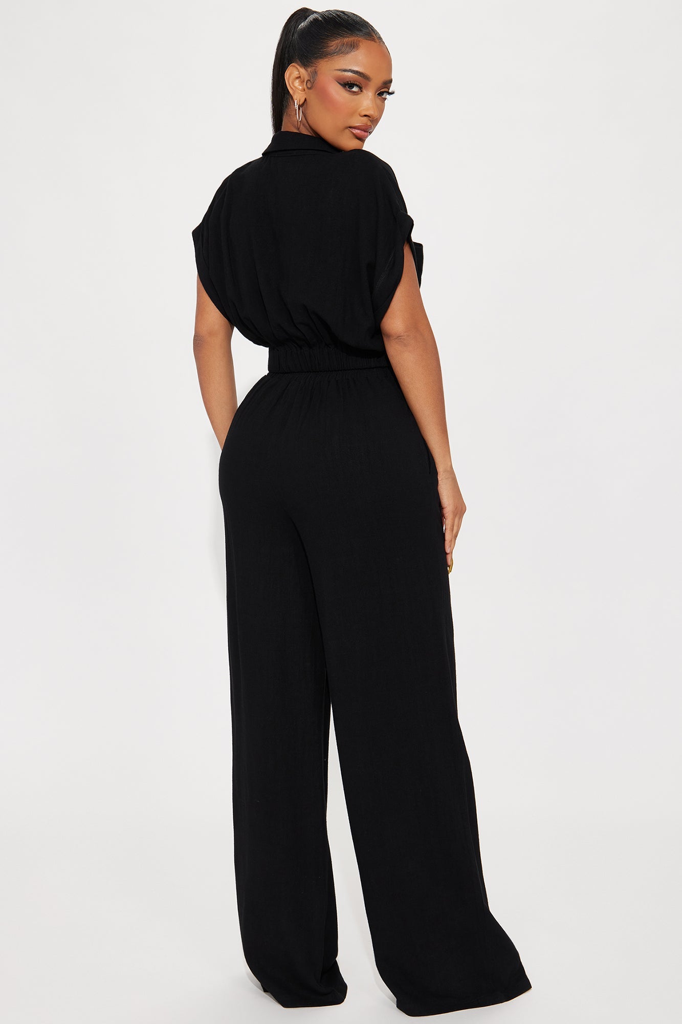 Andrea Linen Pant Set - Black