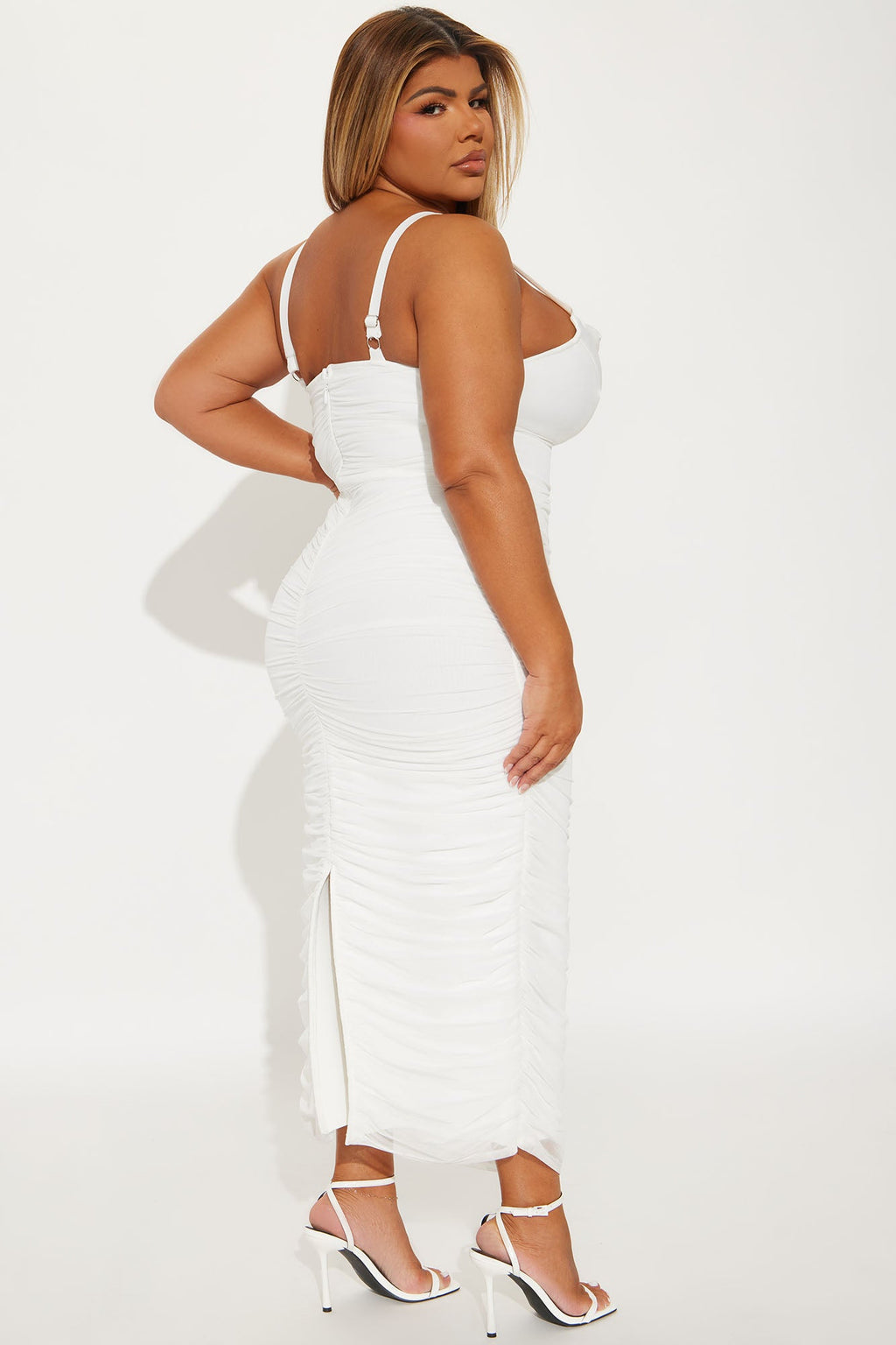 Lady Lust Ruched Bandage Midi Dress - White