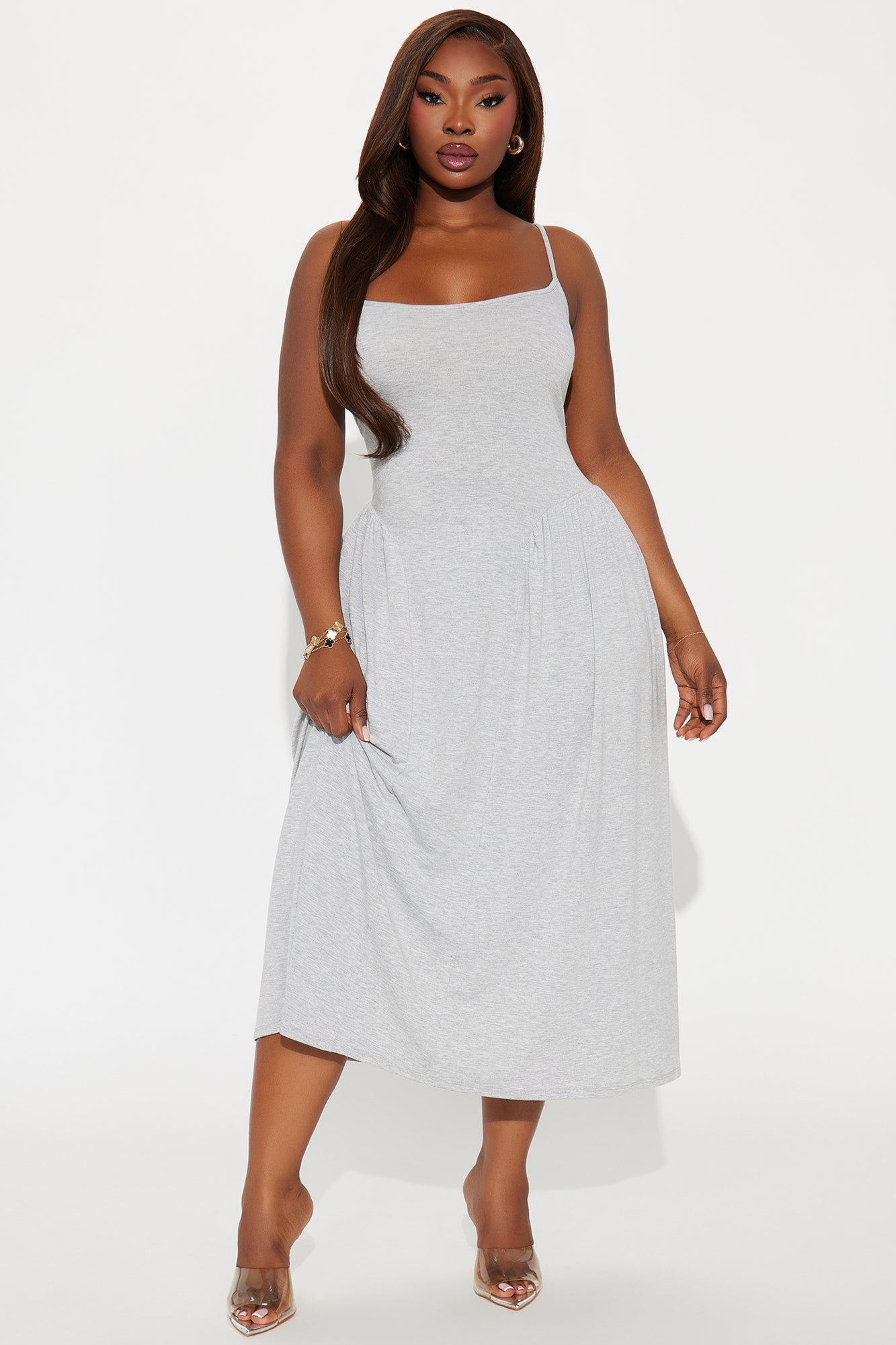 Plain Jane Tie Back Midi Dress - Heather Grey