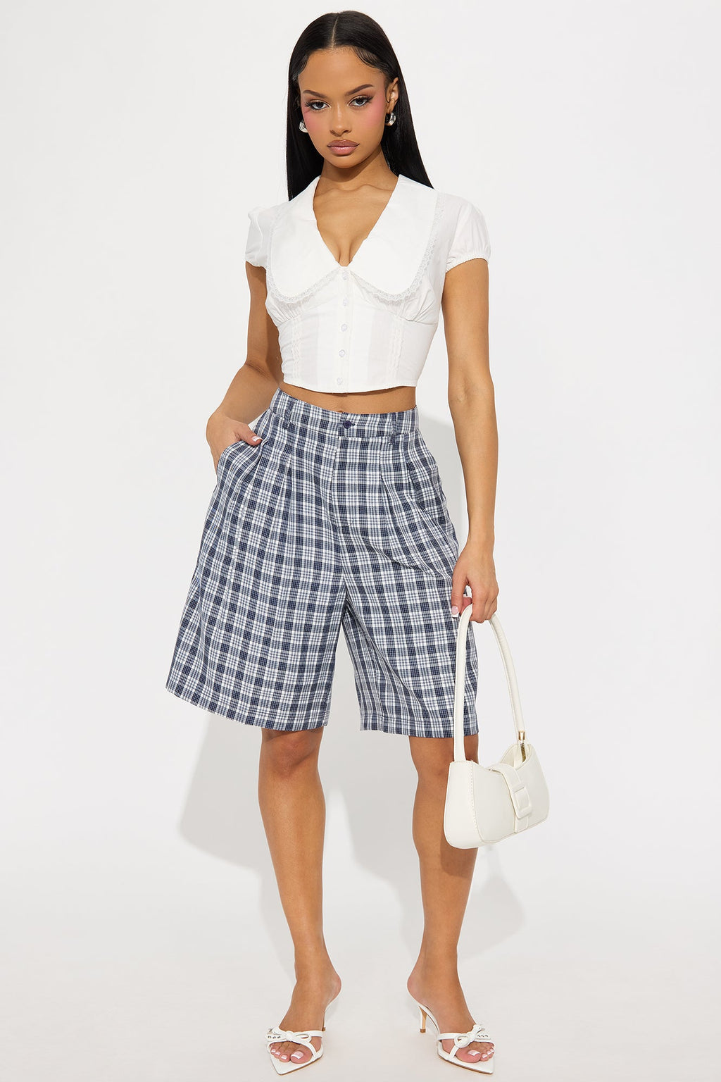 Can't Help My Behavior Plaid Bermuda Short - Navy