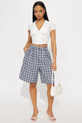 Can't Help My Behavior Plaid Bermuda Short - Navy