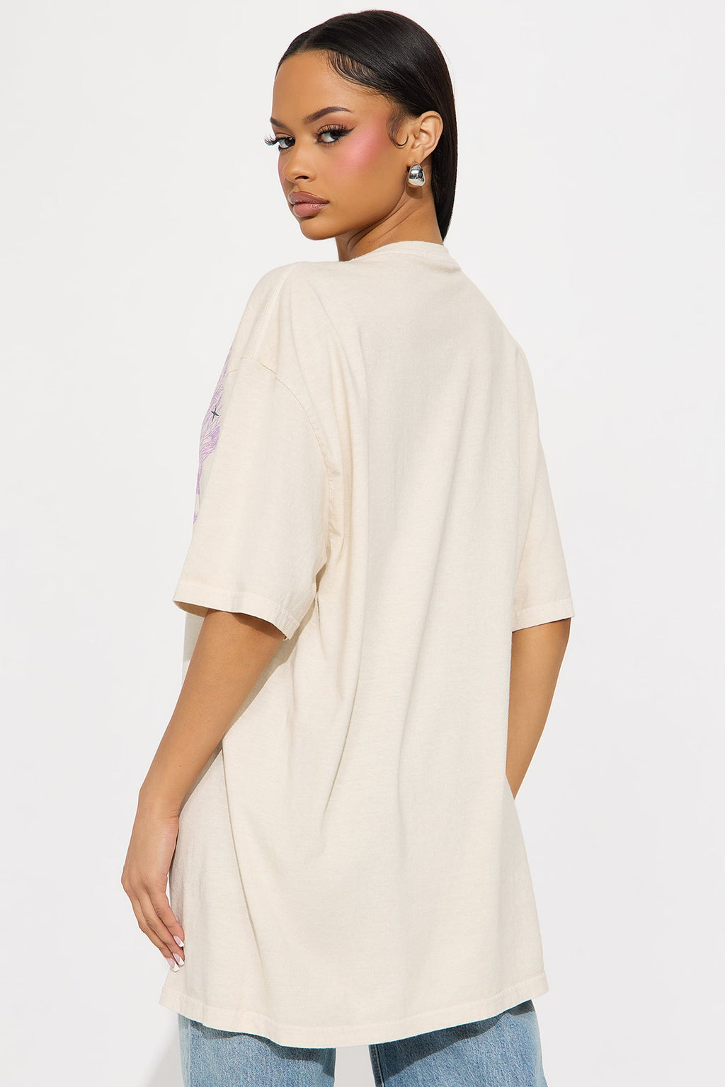 Angel Luck 777 Washed Oversized Tee - Natural