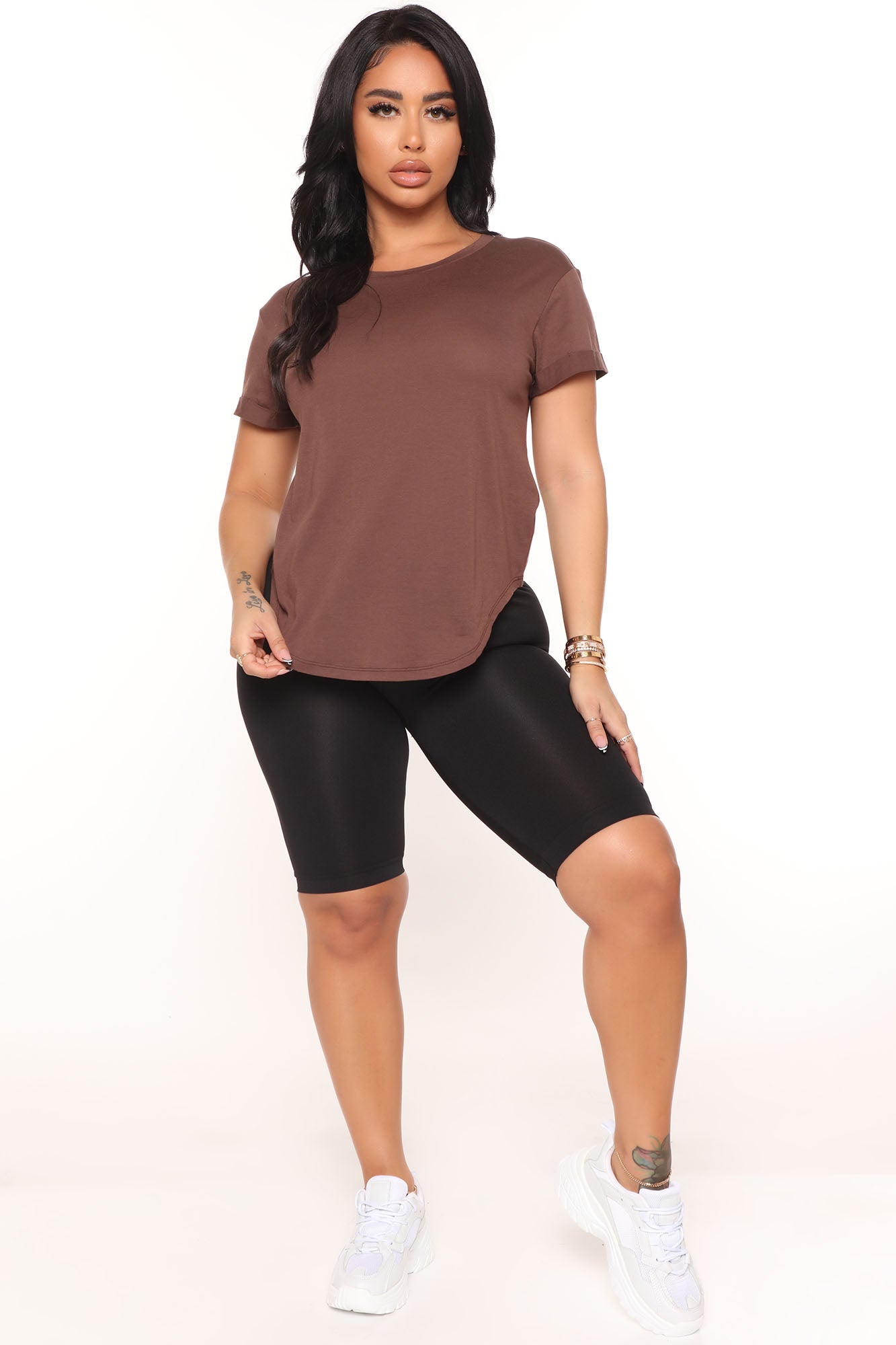 Annie Cuffed Short Sleeve Top - Chocolate