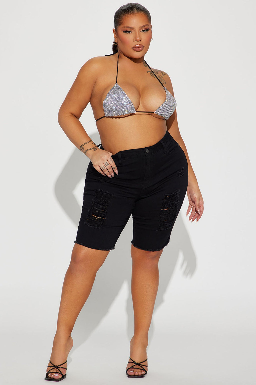 Dirty Little Secret Distressed Bermuda Shorts - Black