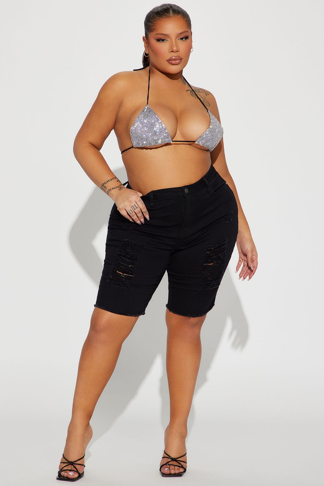 Dirty Little Secret Distressed Bermuda Shorts - Black