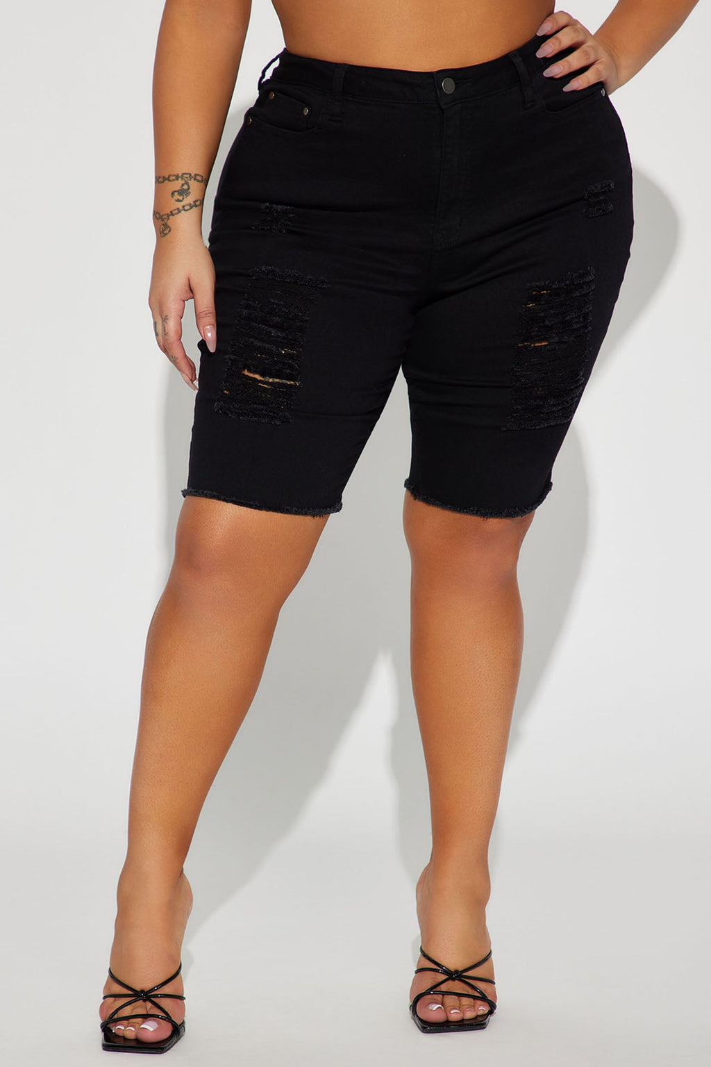 Dirty Little Secret Distressed Bermuda Shorts - Black