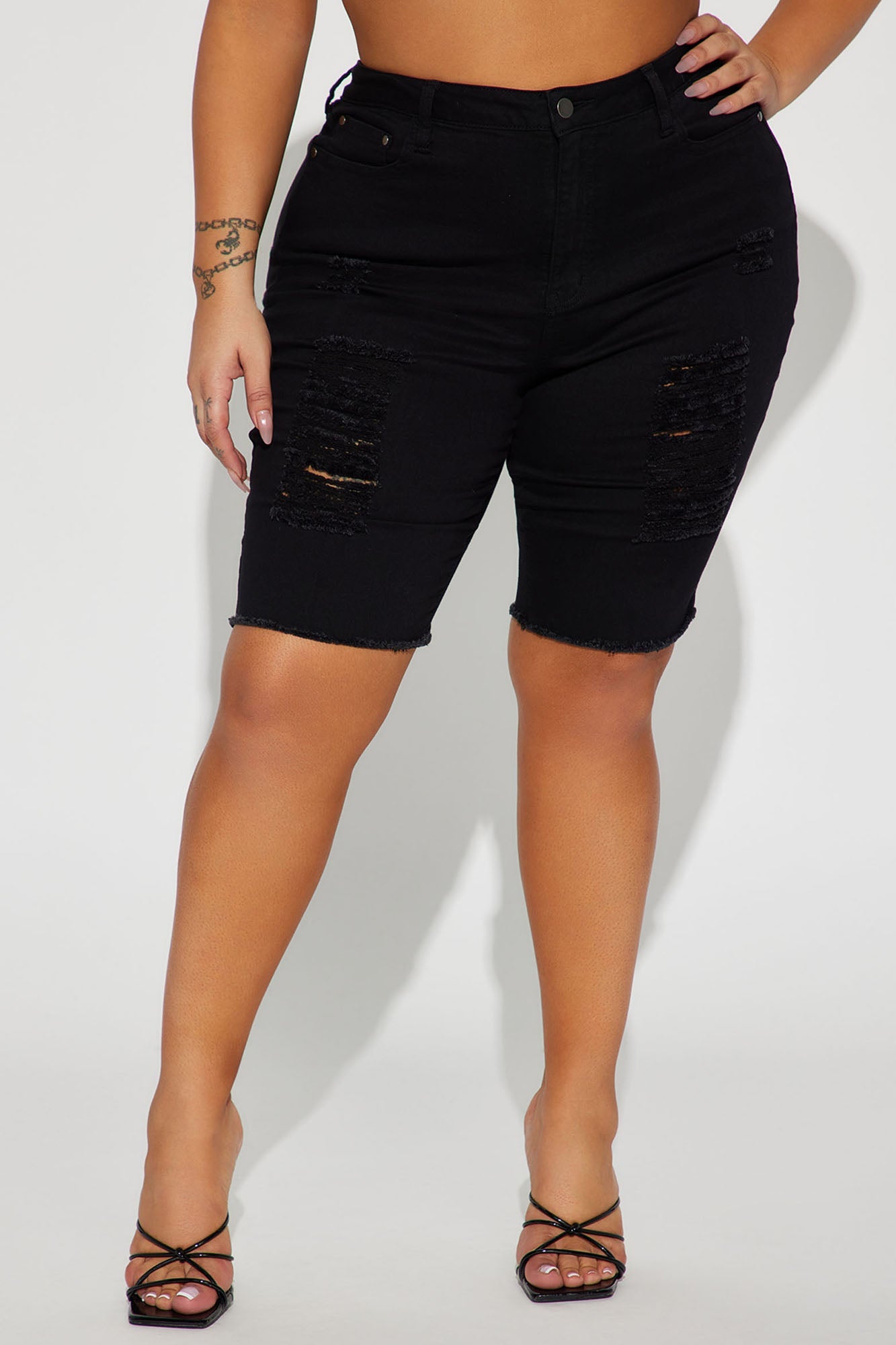 Dirty Little Secret Distressed Bermuda Shorts - Black