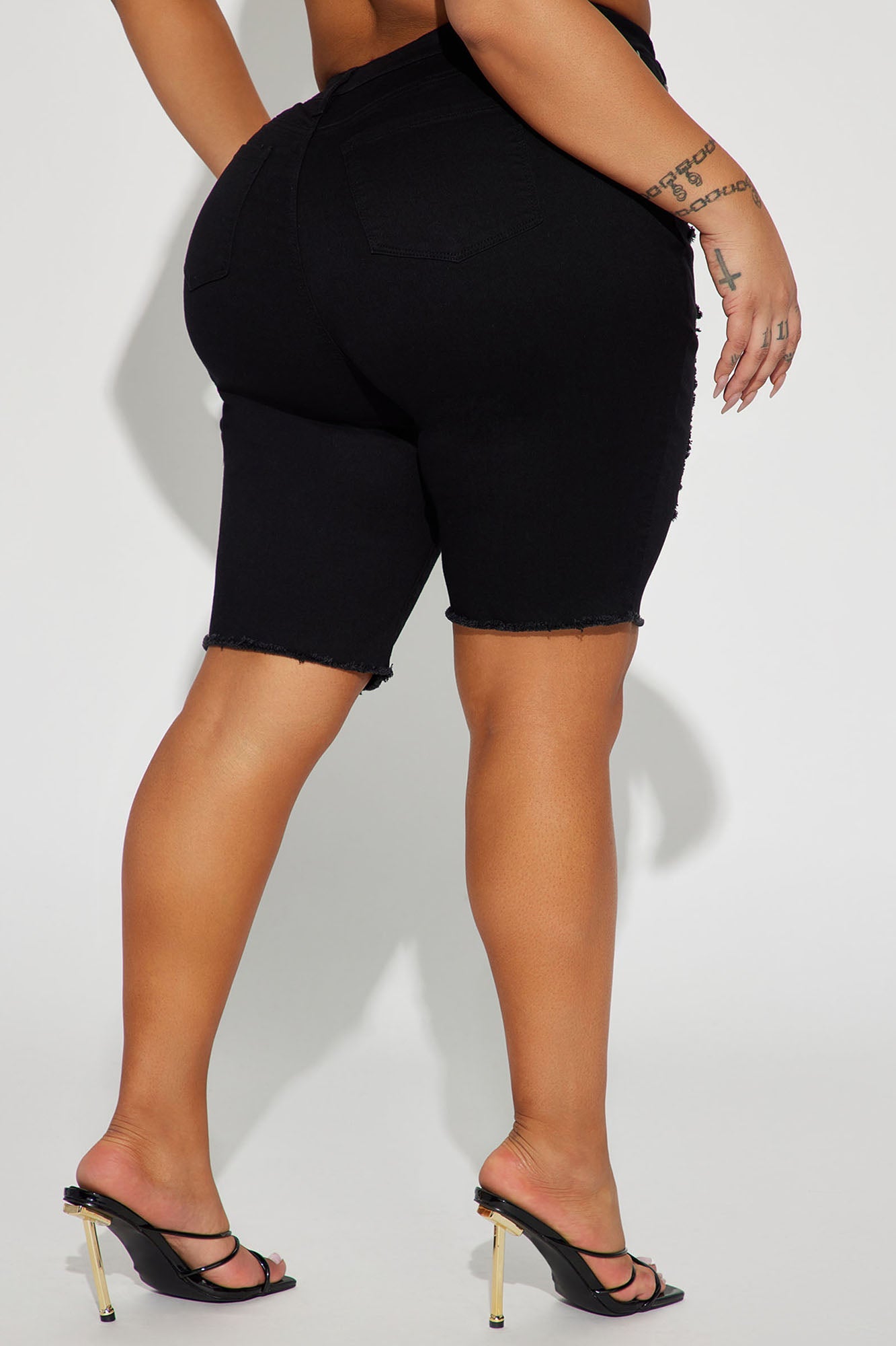 Dirty Little Secret Distressed Bermuda Shorts - Black