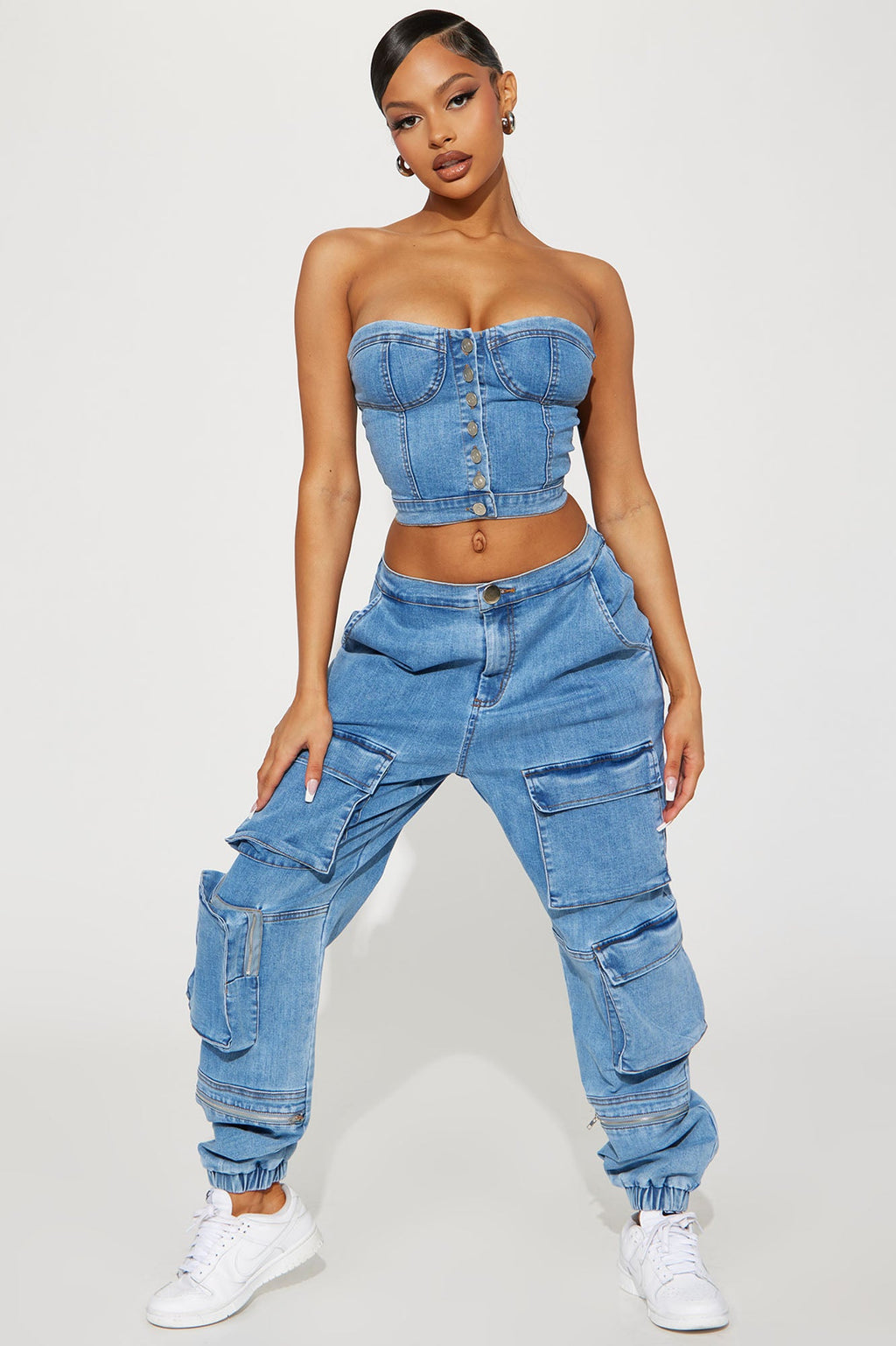 Hang With Me Denim Pant Set - Light Wash