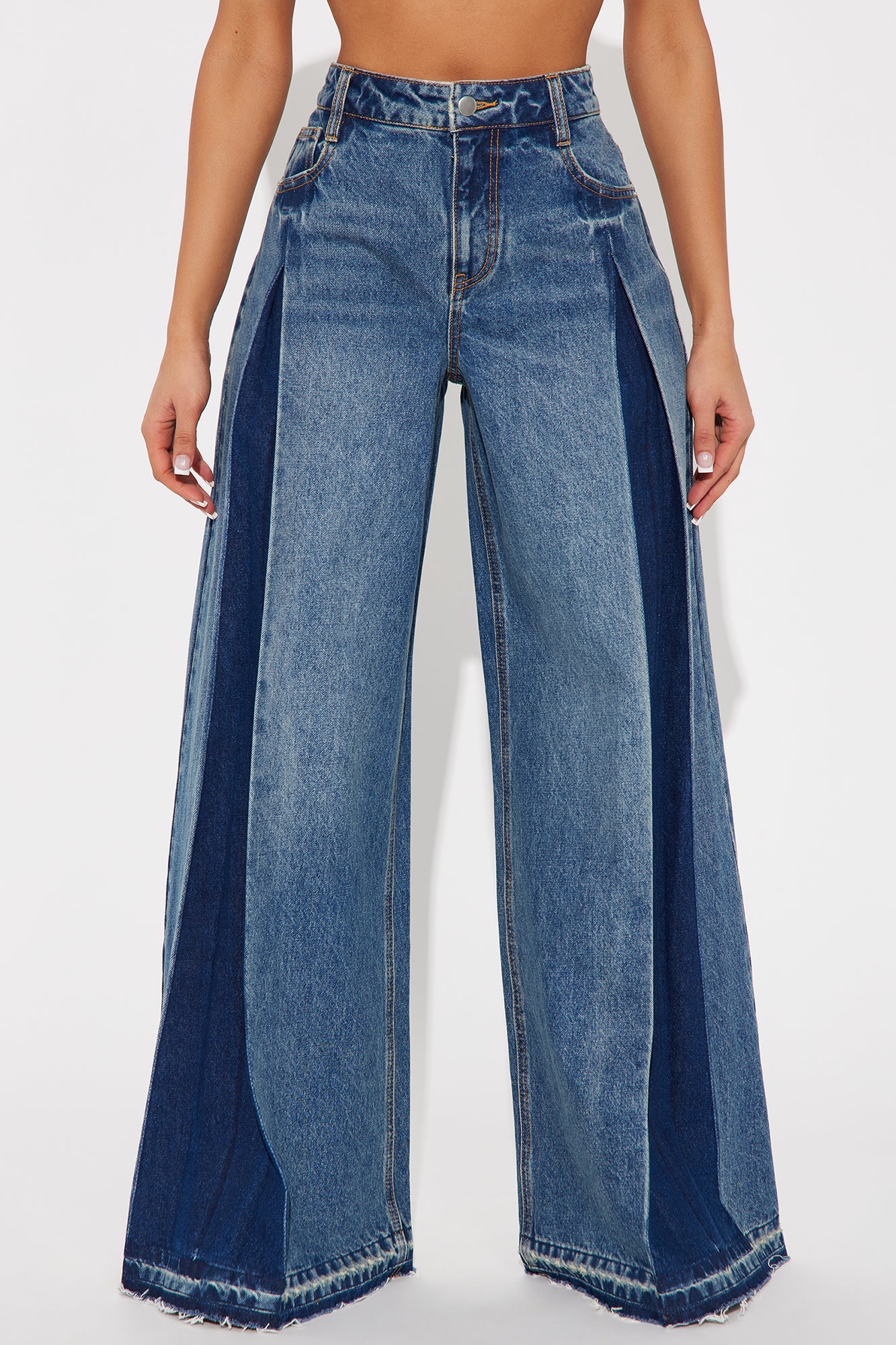 Know You Best Two Tone Wide Leg Jeans - Medium Wash