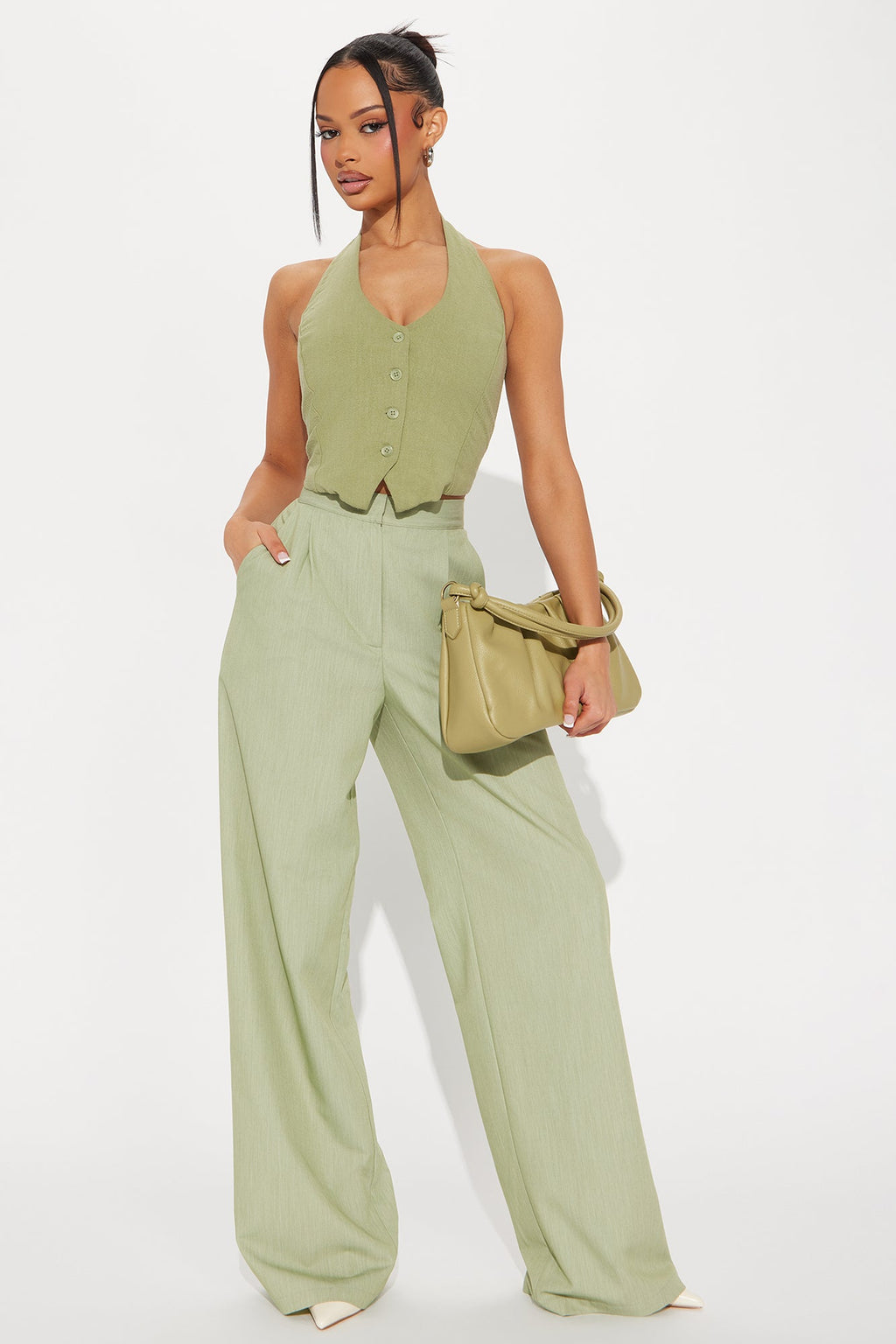 Essence Linen Vest Top - Olive