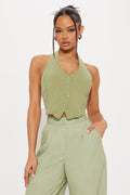 Essence Linen Vest Top - Olive