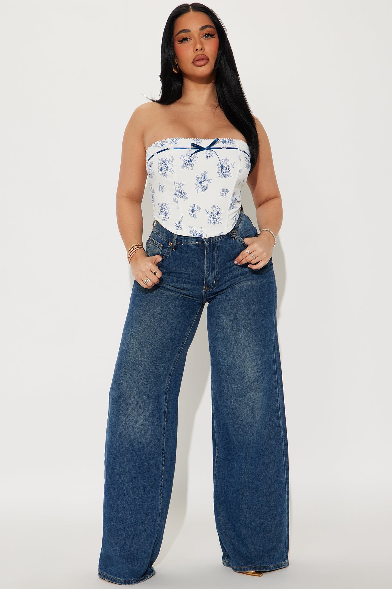 Gilded Garden Corset Top - White/Blue