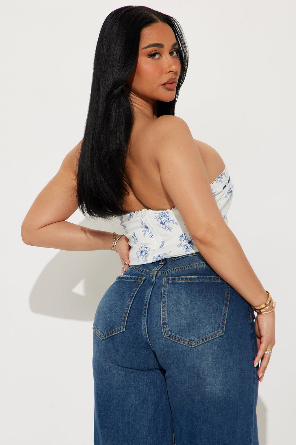 Gilded Garden Corset Top - White/Blue