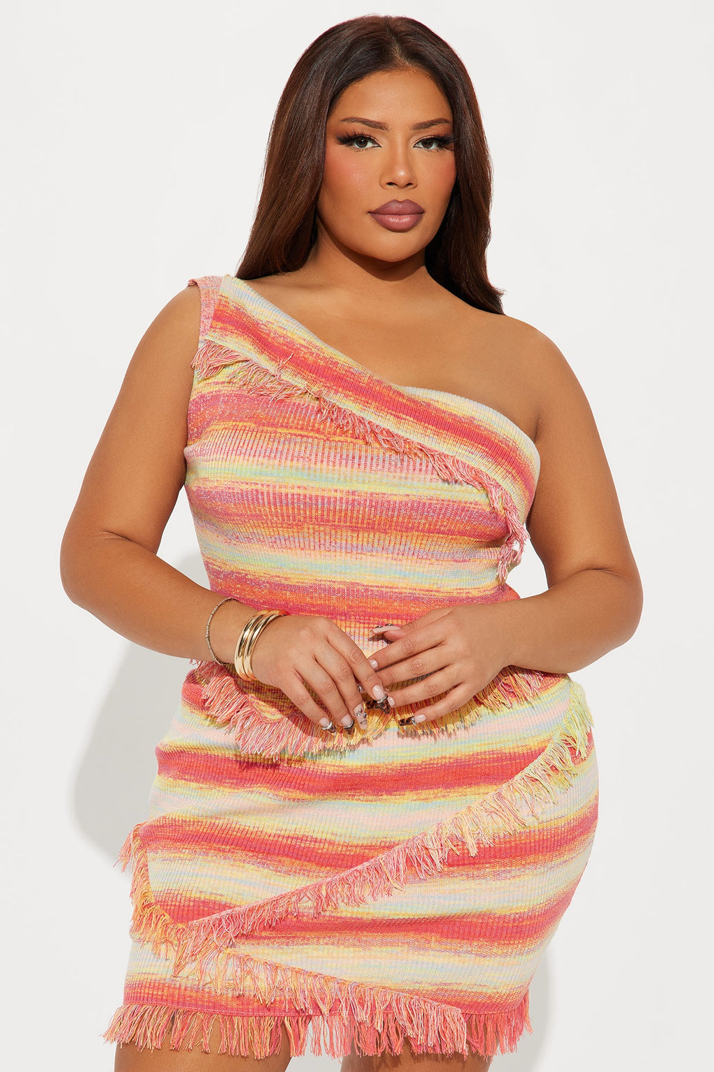 Somewhere Sunny Stripe Skirt Set - Orange/combo