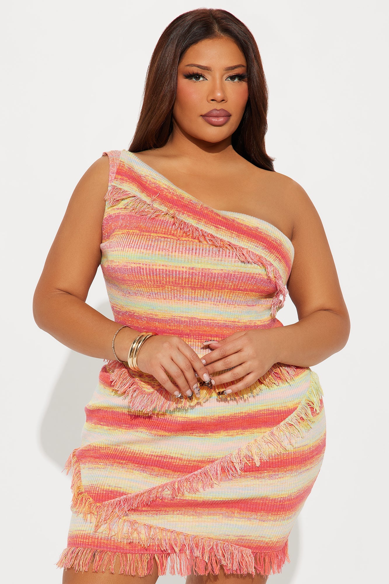 Somewhere Sunny Stripe Skirt Set - Orange/combo