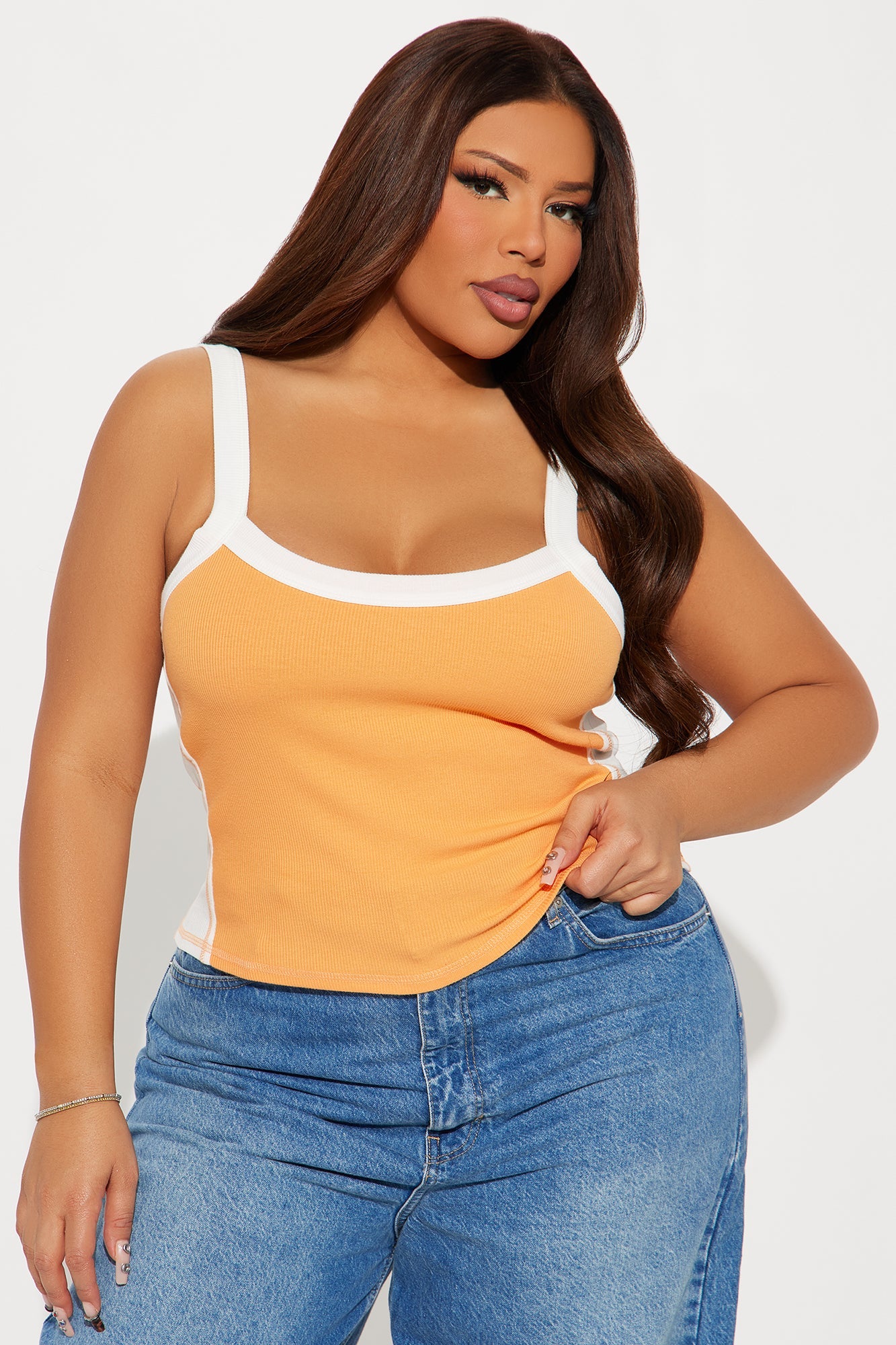 Tia Colorblock Tank Top - Orange/combo