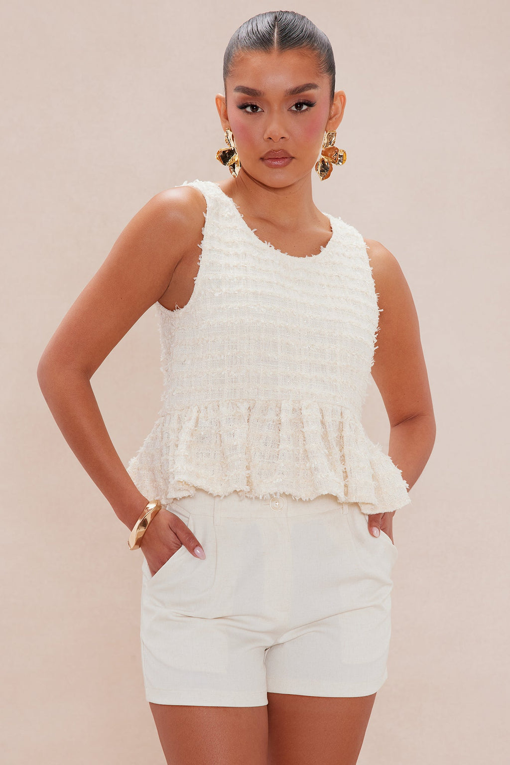 Alessandra Tweed Top - Cream